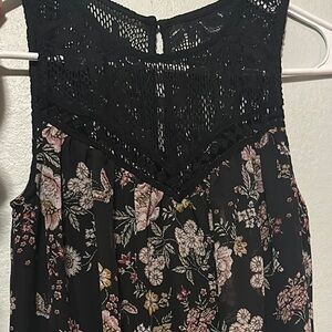 Floral Sleeveless Dress with Lace Detail